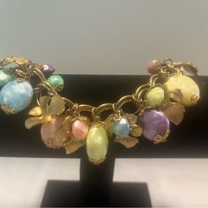 Vintage chunky gold plated leaf pastel beads beautiful cha chai
